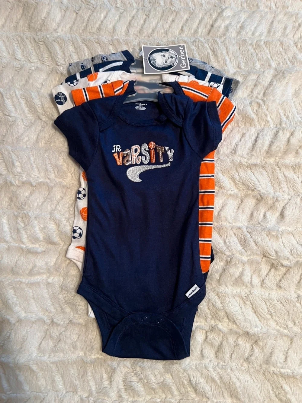 Gerber Navy, Orange & White Baby One-Piece Bodysuit Set